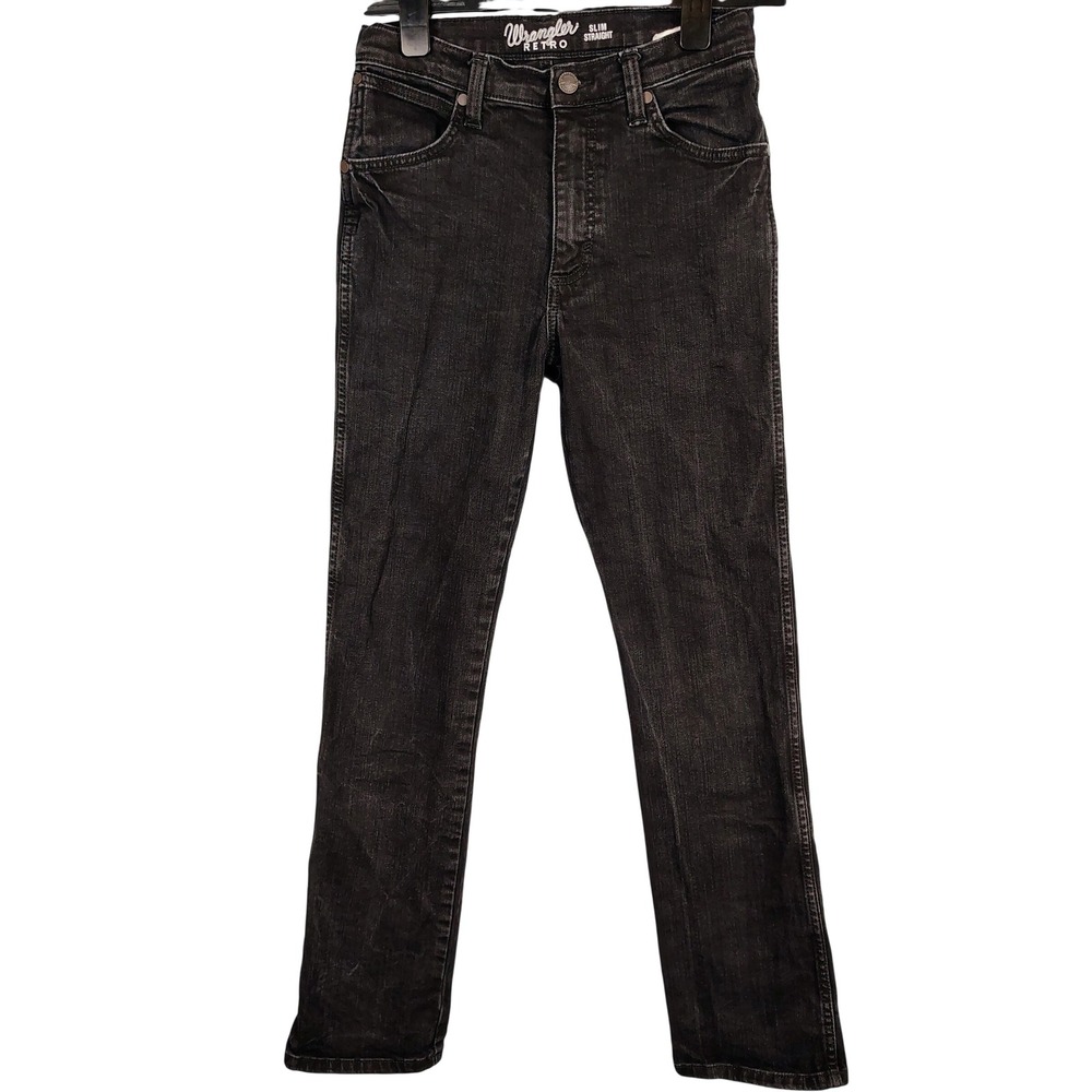 Wrangler Boys SZ 18 Slim Retro Straight Jeans Faded Black Cotton Western Grunge